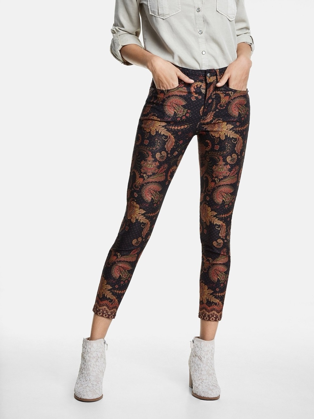 Desigual Paisley Print Skinny Jeans / Pants – Boho Art Print size 38EU/US 6